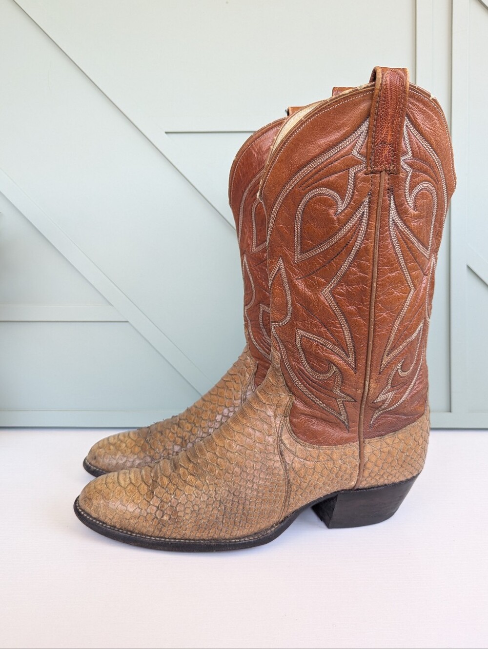 Dan Post Two-Tone Tan and Brown Cowboy Boots